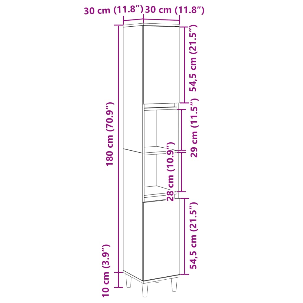 Baderomsskap Sonoma Eik 30x30x190 cm