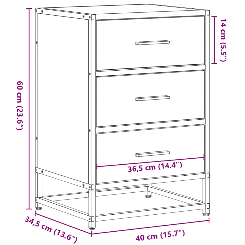 Nattbord Sengbord Svart 40x34,5x60 cm og metall