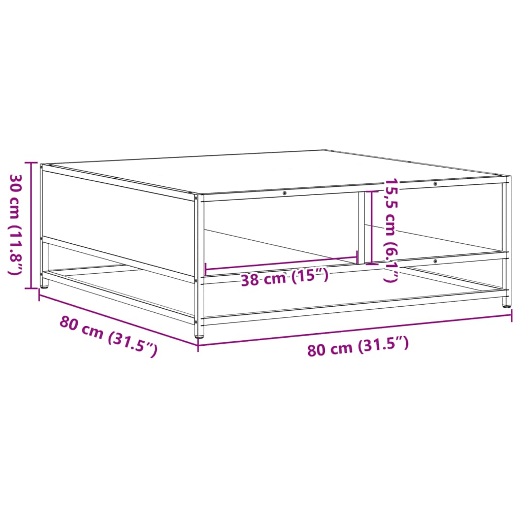 Salongbord Sofabord Svart 80x80x30 cm og metall