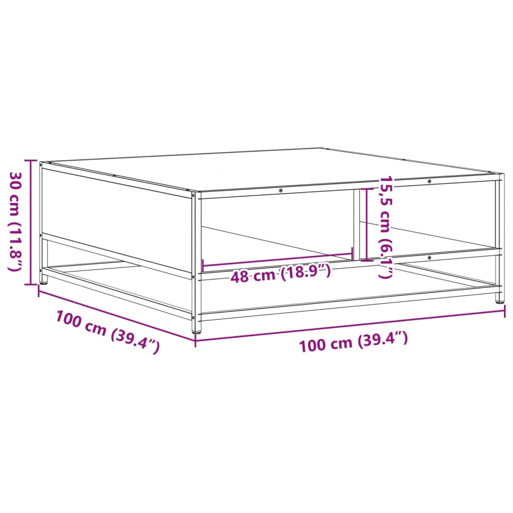 Salongbord Sofabord Svart 100x100x30 cm og metall