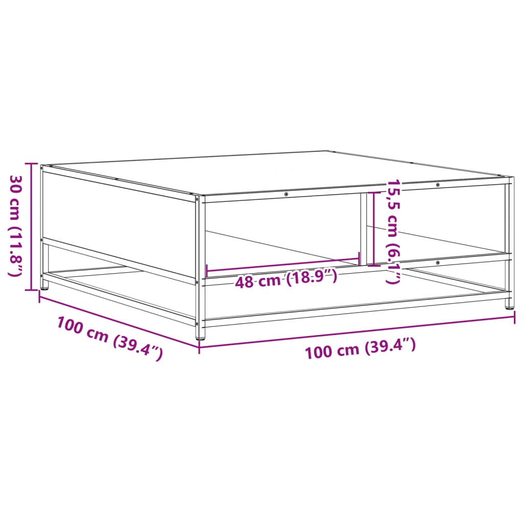 Salongbord Sofabord Brun Eik 100x100x30 cm