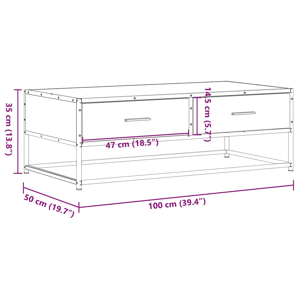 Salongbord Sofabord Svart 100x50x35 cm og metall