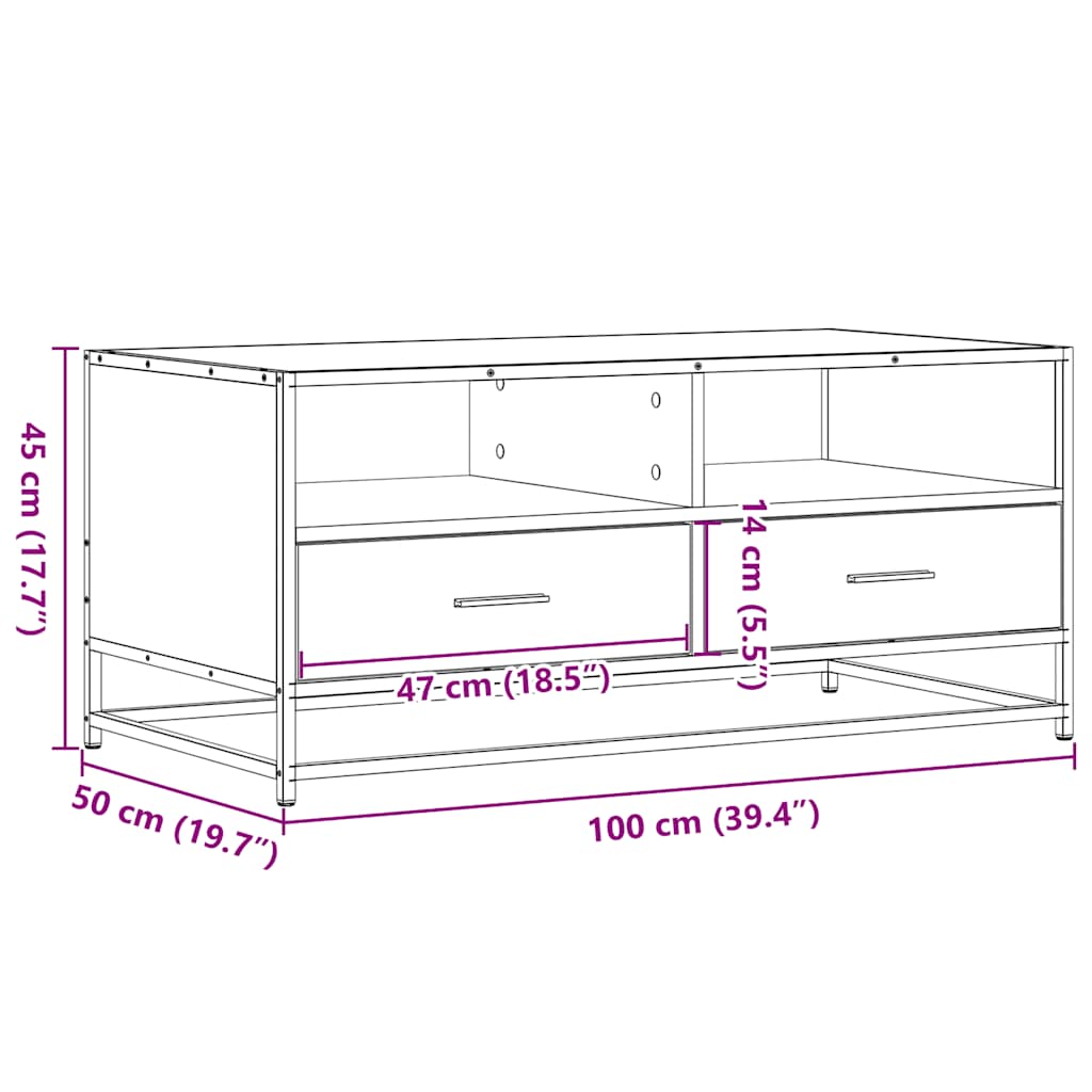Salongbord Sofabord Svart 100x50x45 cm og metall
