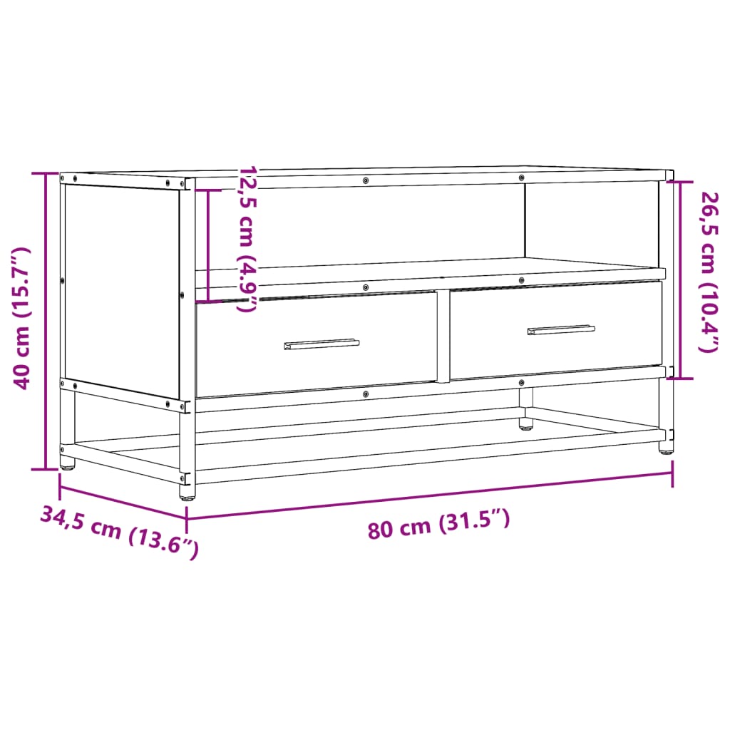 TV-Møbel Sonoma Eik Tv-benk 80x34,5x40 cm og metall
