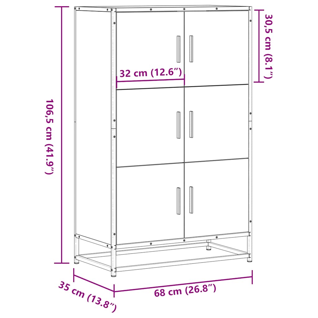Skap Sonoma Grå 68x35x106,5 cm og metall
