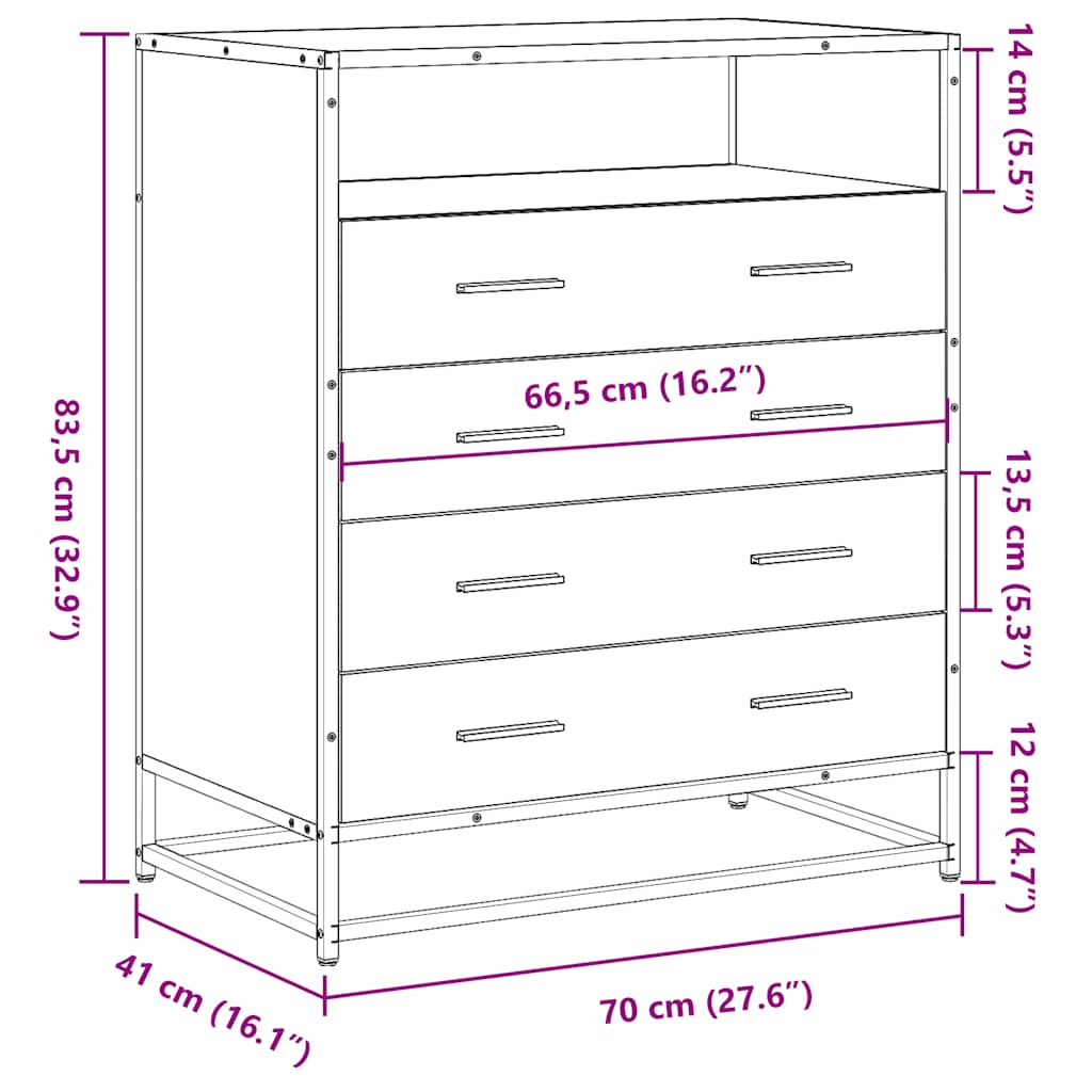 Kommode svart 70x41x83,5 cm konstruert tre