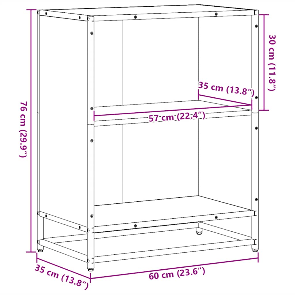 Bokhylle Svart 60x35x76 cm