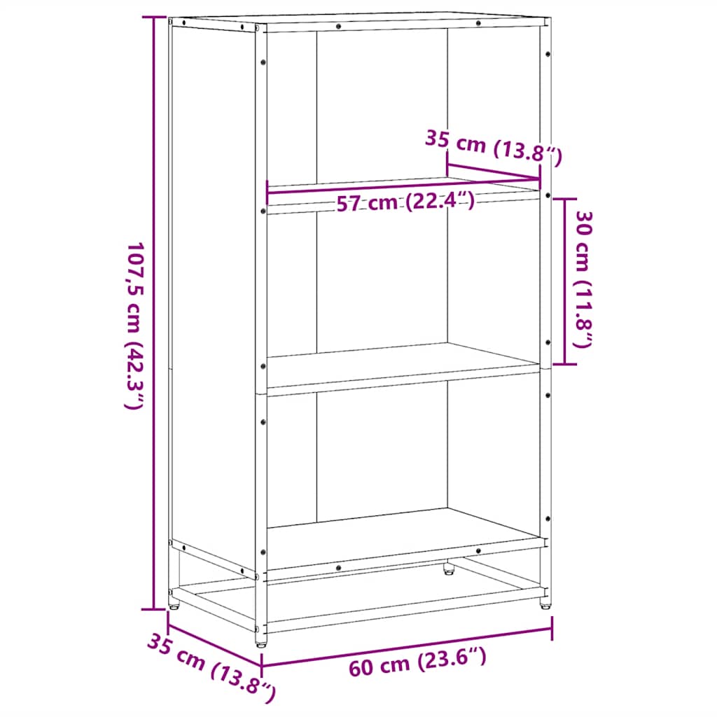 Bokhylle Svart 60x35x107,5 cm
