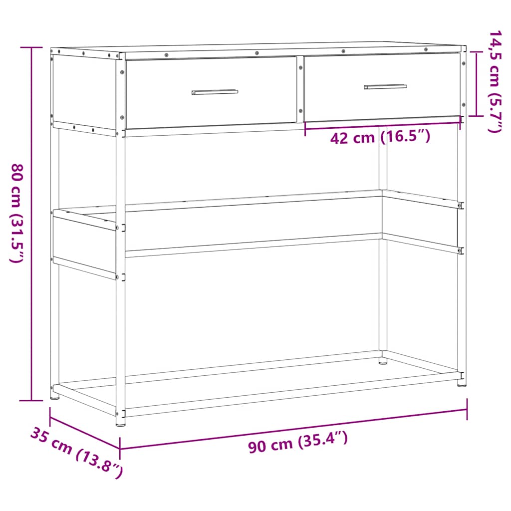 Avlastningsbord konsollbord Brun Eik 90x35x80 cm