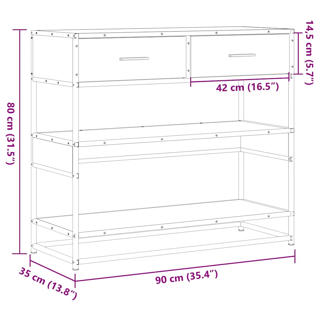 Avlastningsbord konsollbord Brun Eik 90x35x80 cm