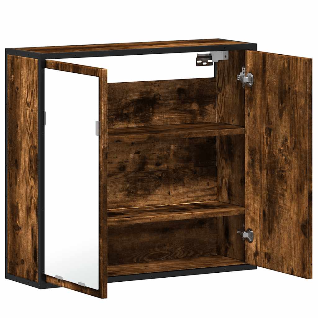 Baderomsskap med speil røkt eik 65x20x60 cm konstruert tre