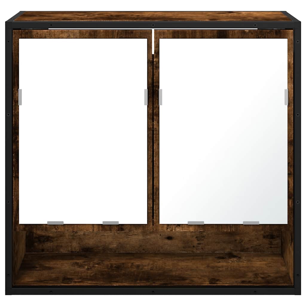 Baderomsskap med speil røkt eik 65x20x60 cm konstruert tre