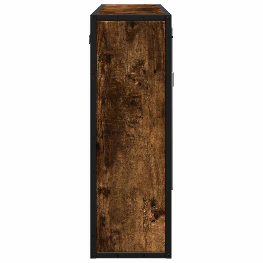 Baderomsskap med speil røkt eik 65x20x60 cm konstruert tre