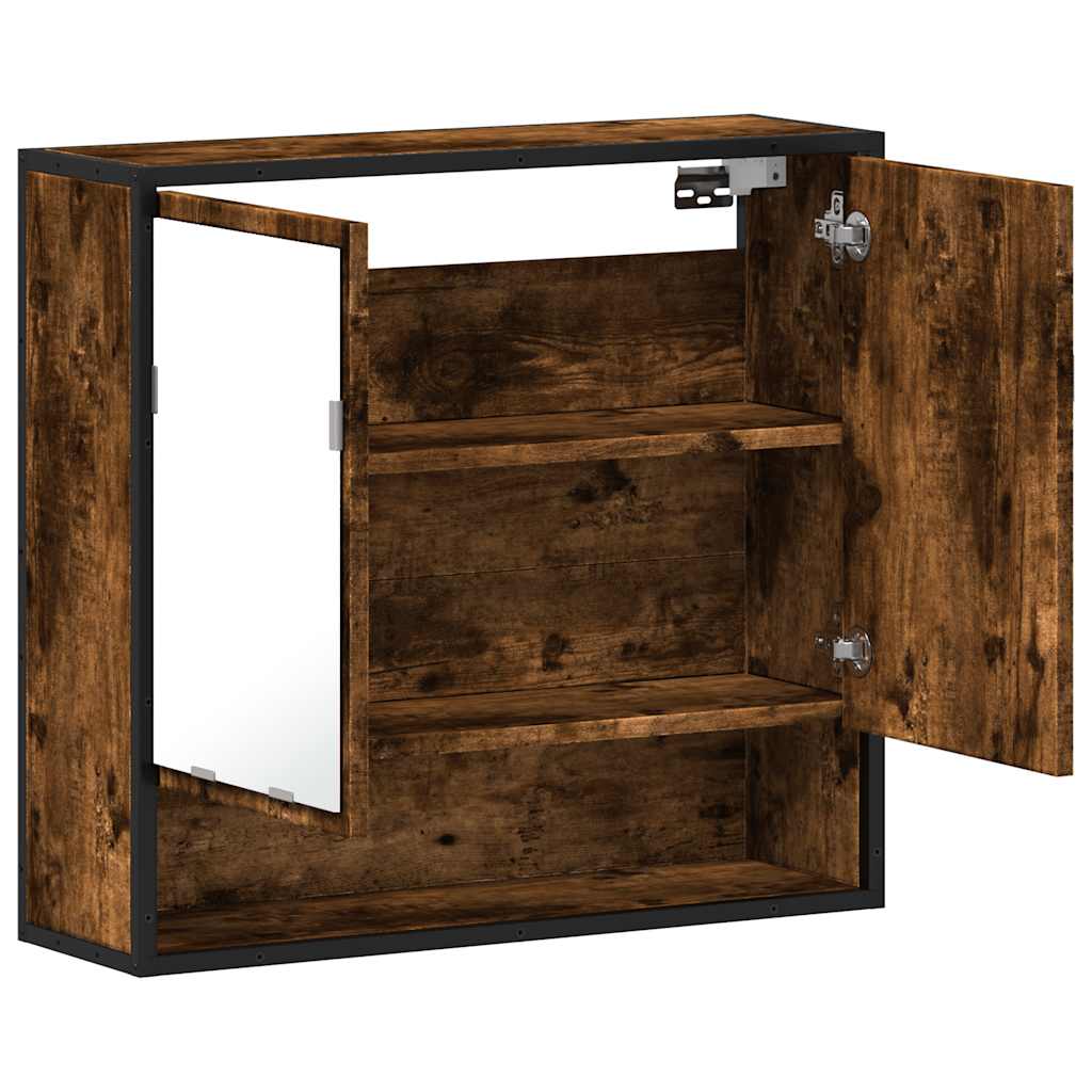 Baderomsskap med speil røkt eik 65x20x60 cm konstruert tre