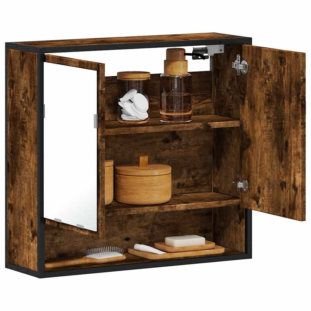 Baderomsskap med speil Røkt Eik 65x20x60 cm