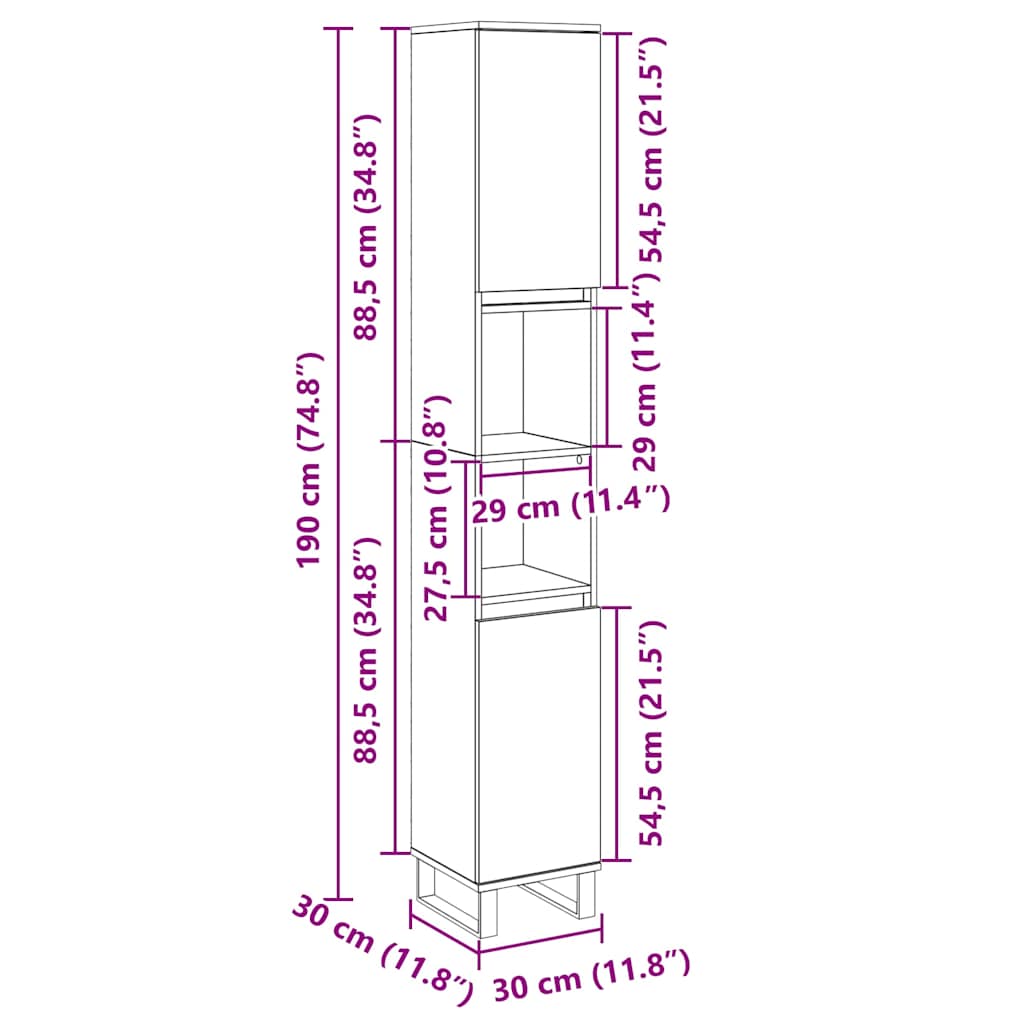 Baderomsskap Sonoma Eik 30x30x190 cm