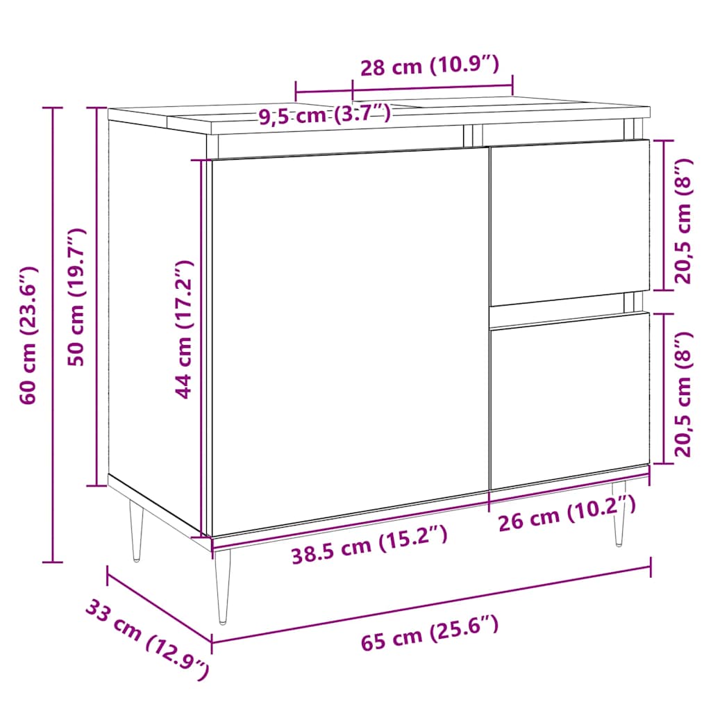 Baderomsskap Sonoma Eik 65x33x60 cm