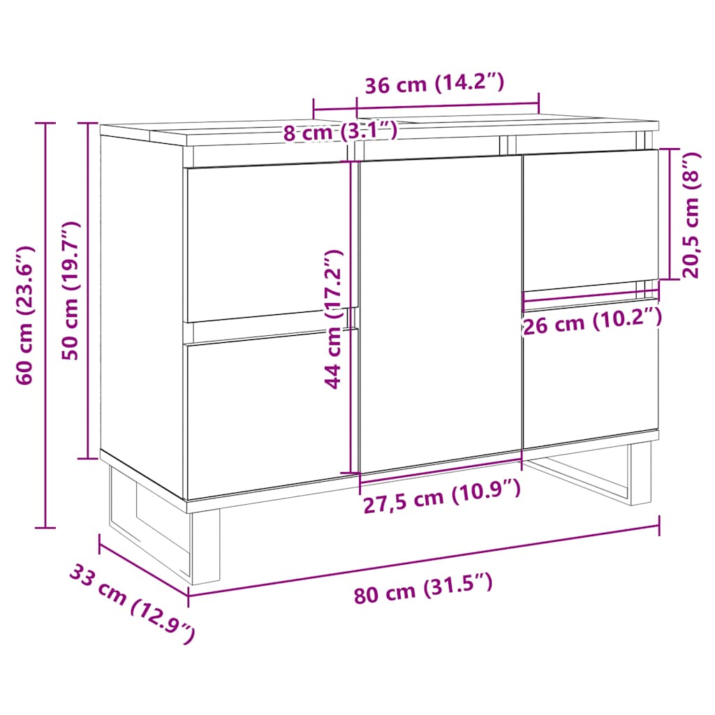 Baderomsskap høyglans hvit 80x33x60 cm konstruert tre