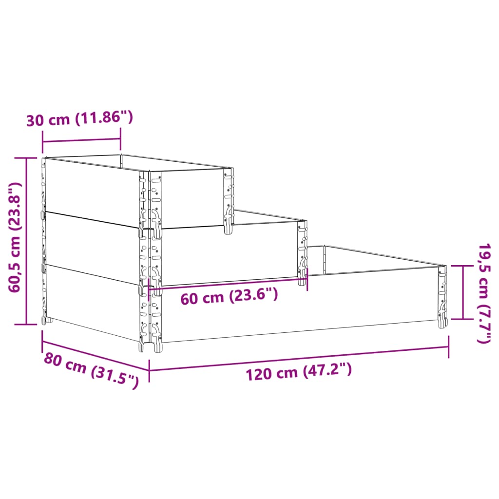 Utendørs Blomsterkasse Plantekasse Tre 3 trinn Grå 120x80 cm heltre furu