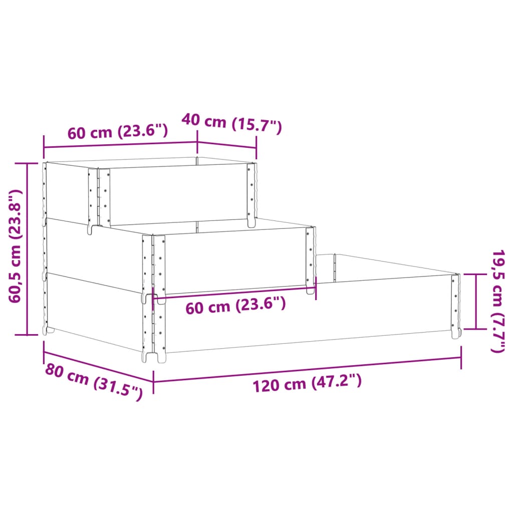 Utendørs Blomsterkasse Plantekasse Tre 3 trinn Grå 120x80 cm heltre furu