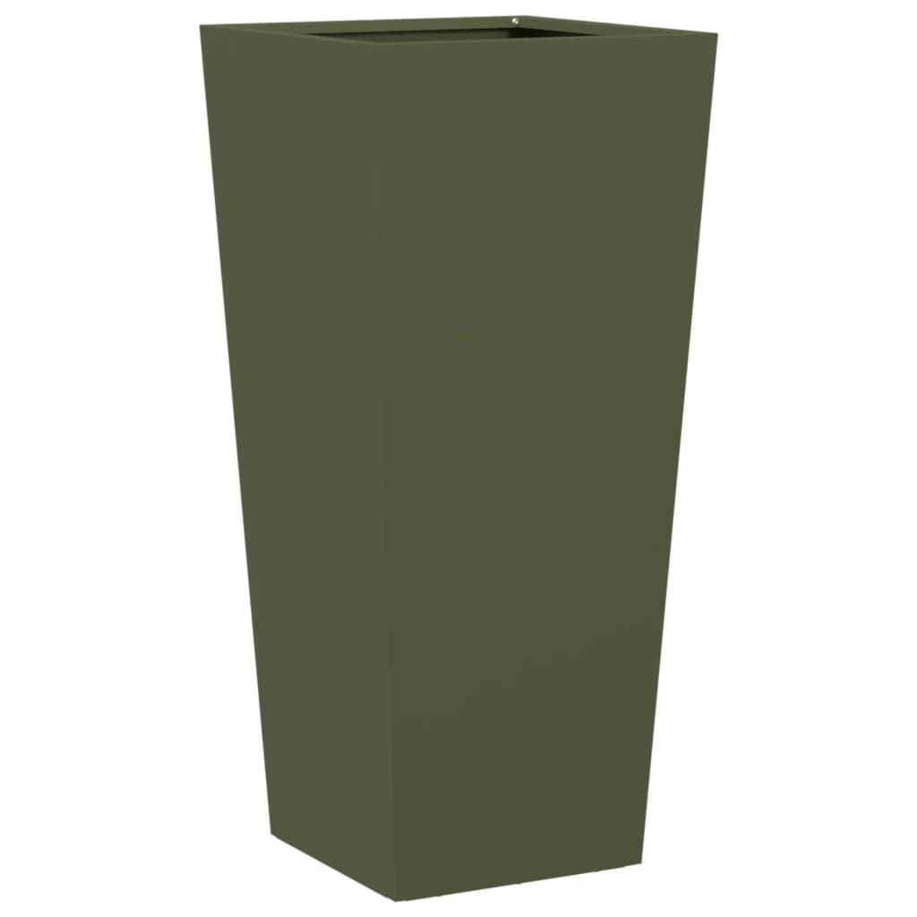 Utendørs Blomsterkasse Plantekasse Metall olivengrønn 35x35x75 cm stål