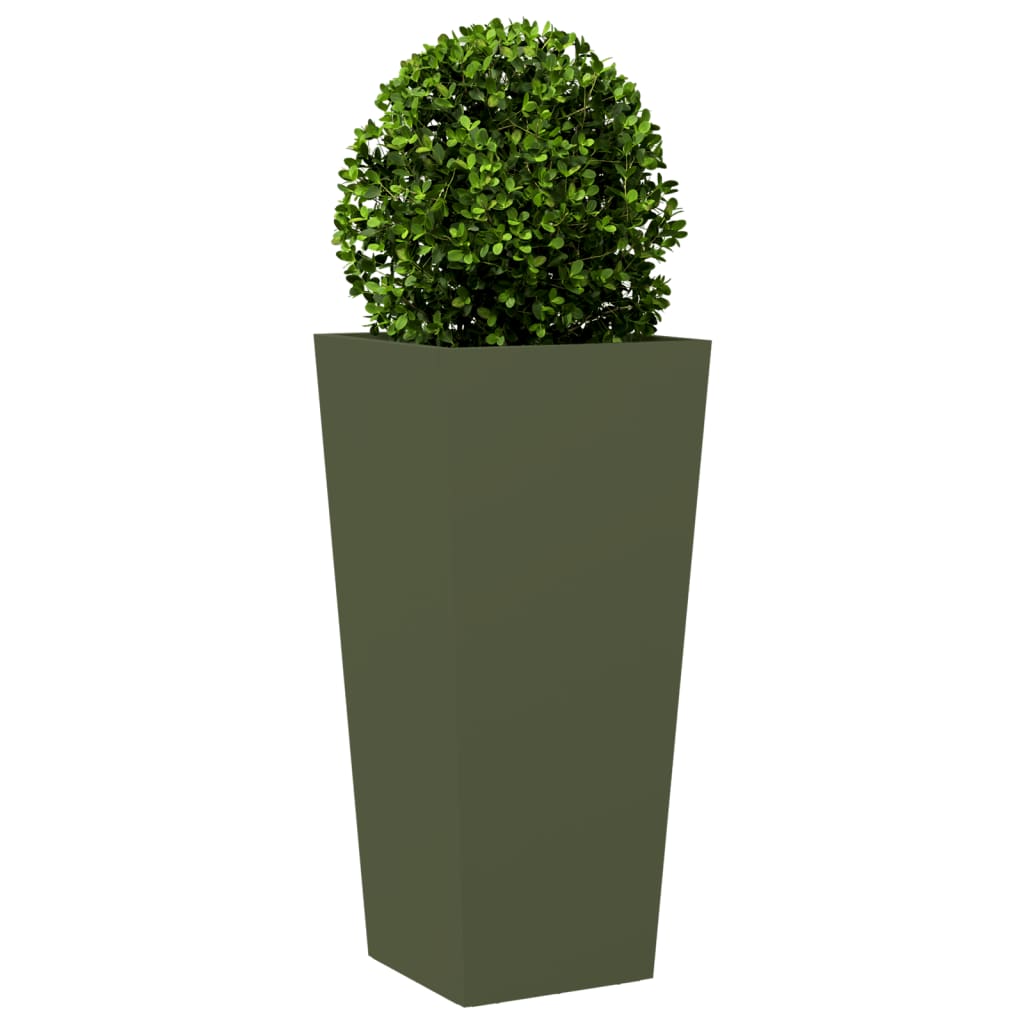 Utendørs Blomsterkasse Plantekasse Metall olivengrønn 35x35x75 cm stål