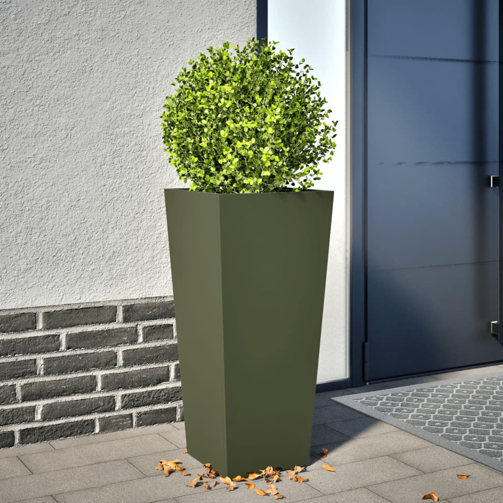 Utendørs Blomsterkasse Plantekasse Metall olivengrønn 35x35x75 cm stål