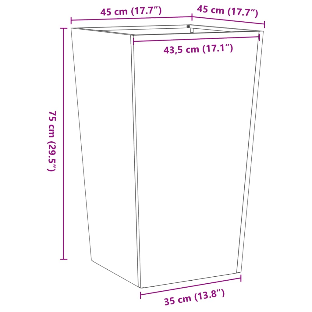 Plantekasse antrasitt 45x45x75 cm stål