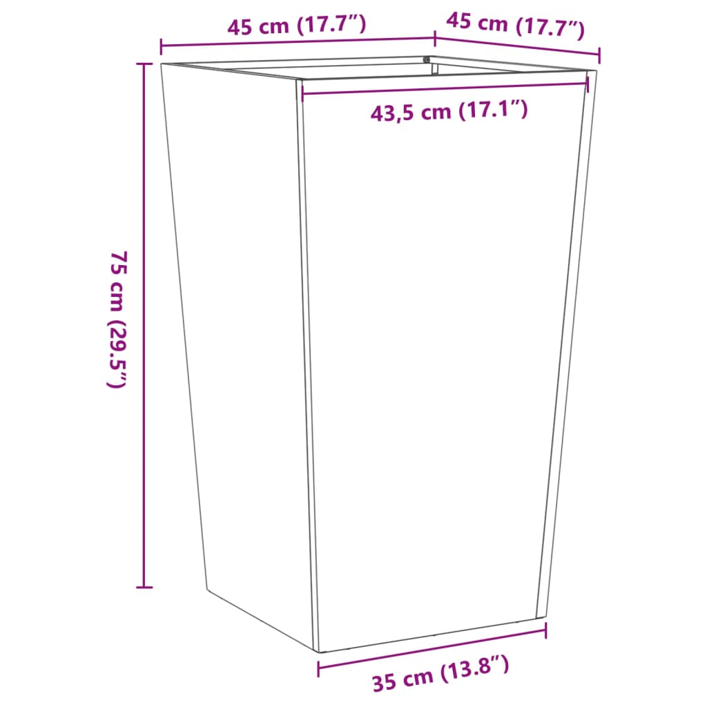 Utendørs Blomsterkasse Plantekasse Metall 45x45x75 cm galvanisert stål
