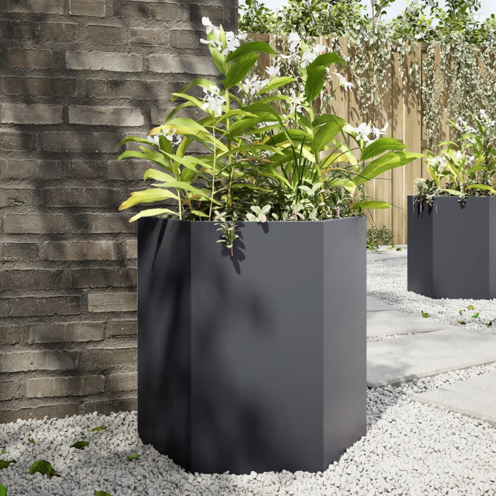 Utendørs Blomsterkasse Plantekasse Metall antrasitt sekskantet 46x40x45 cm stål