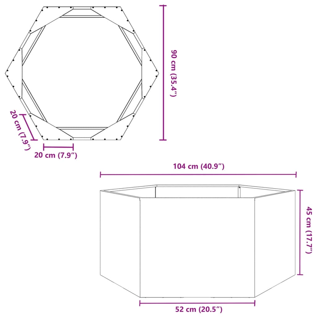 Plantekasse antrasitt sekskantet 104x90x45 cm stål