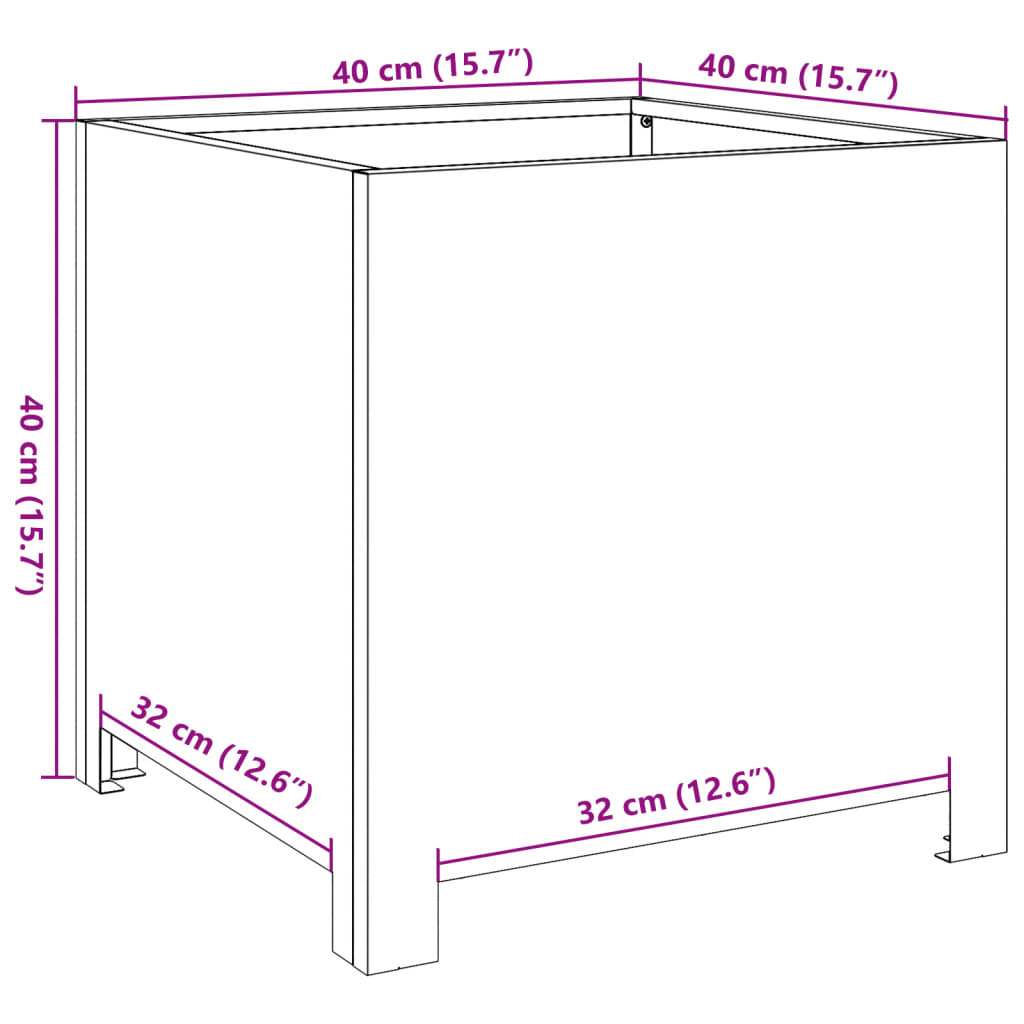 Utendørs Blomsterkasse Plantekasse Metall antrasitt 40x40x40 cm stål