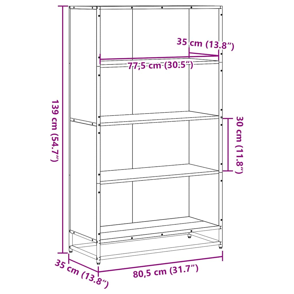 Bokhylle Sonoma Eik 80,5x35x139 cm