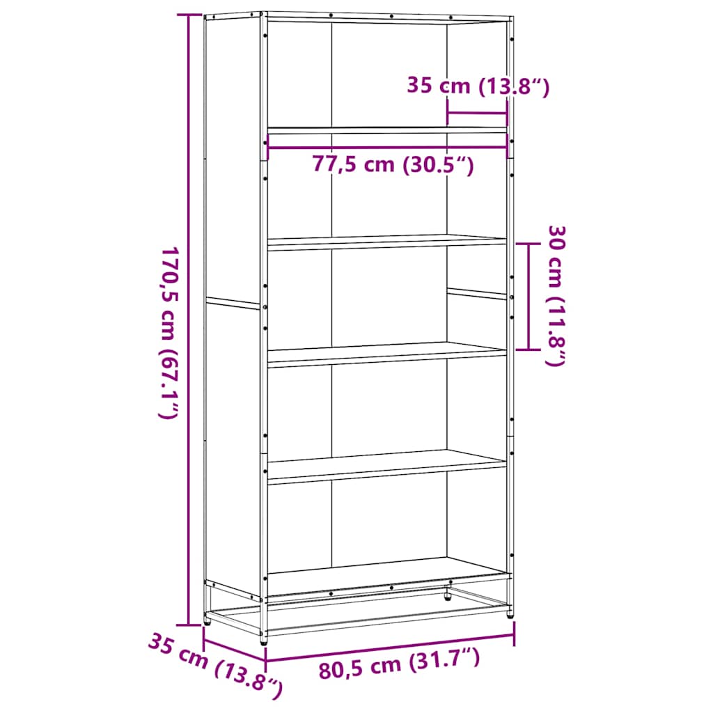 Bokhylle Svart 80,5x35x170,5 cm