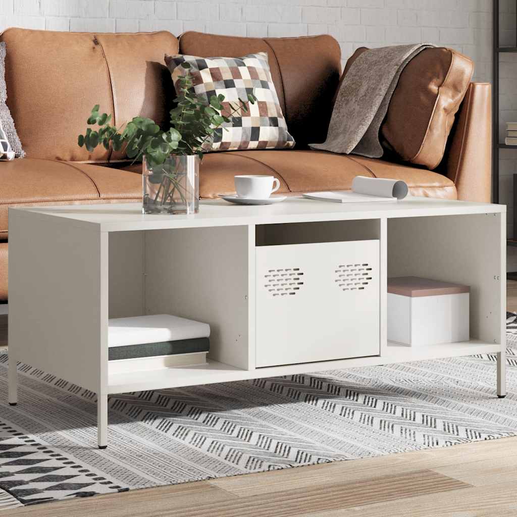 Salongbord Sofabord Hvit 101,5x50x43,5 cm kaldvalset stål