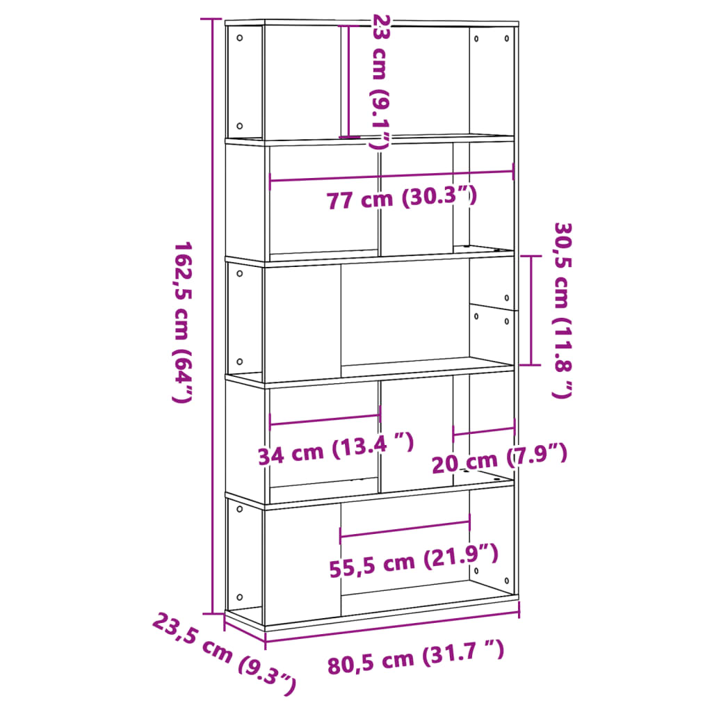 Bokhylle Sonoma Eik 5 etasjer 80,5x23,5x162,5 cm