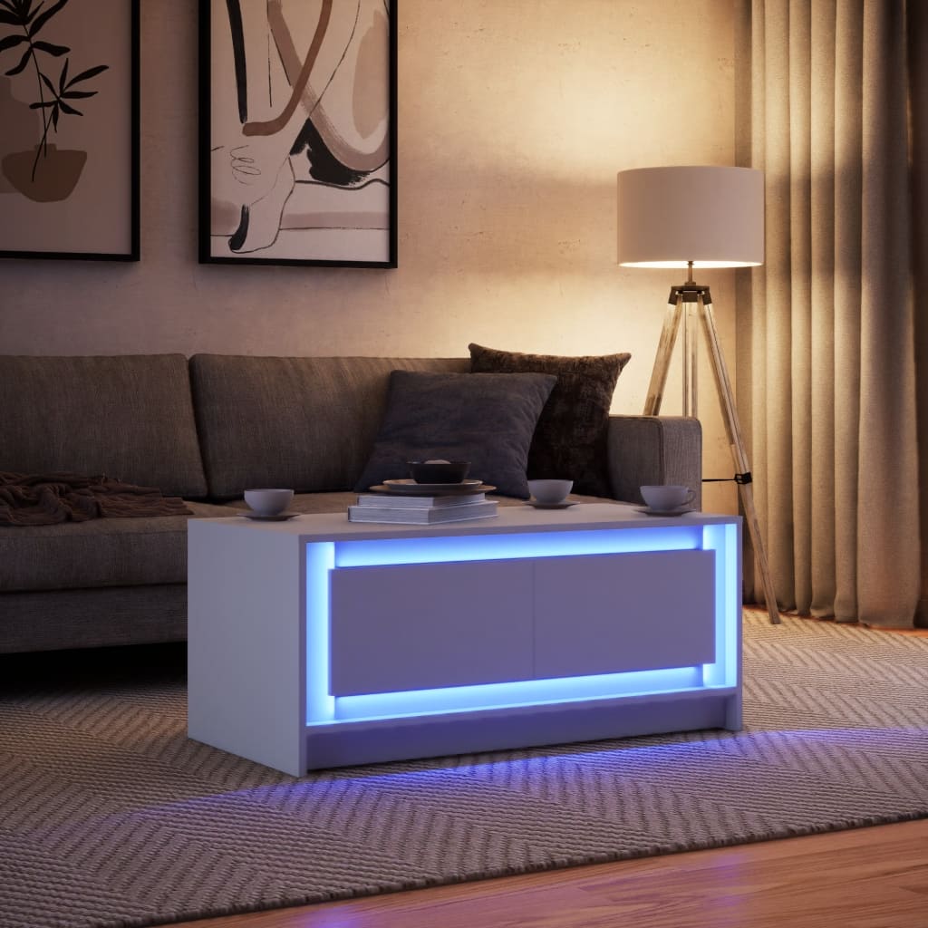Salongbord Sofabord Hvit med LED-lys