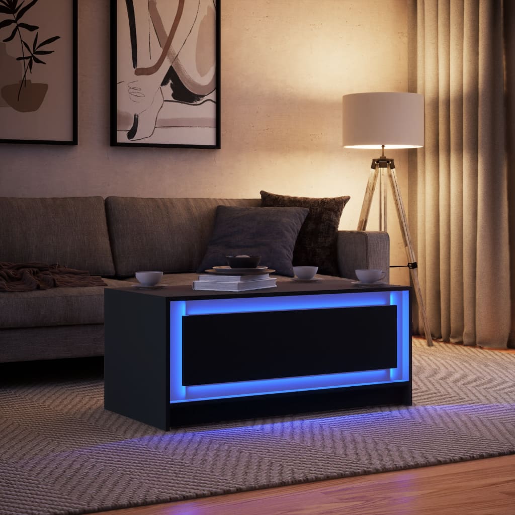Salongbord Sofabord Svart med LED-lys