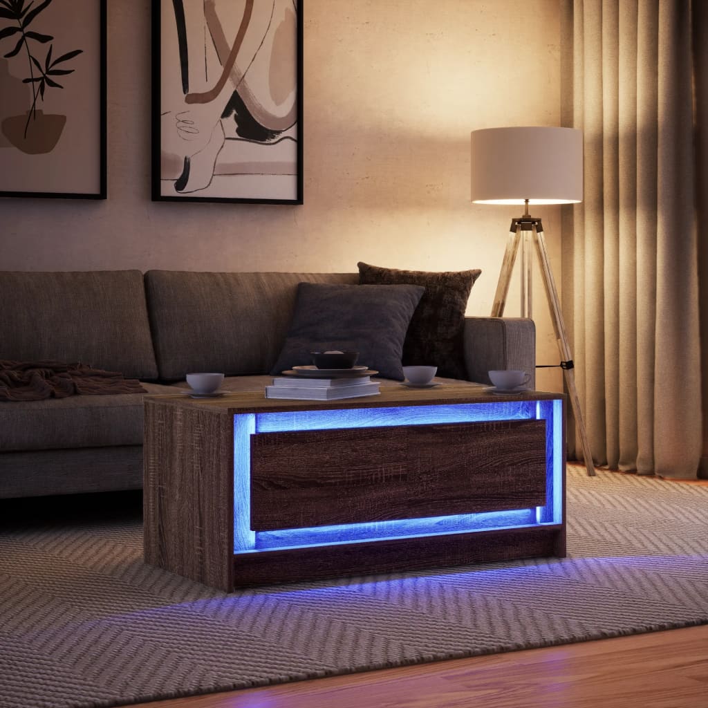 Salongbord Sofabord Brun med LED-lys brun eik