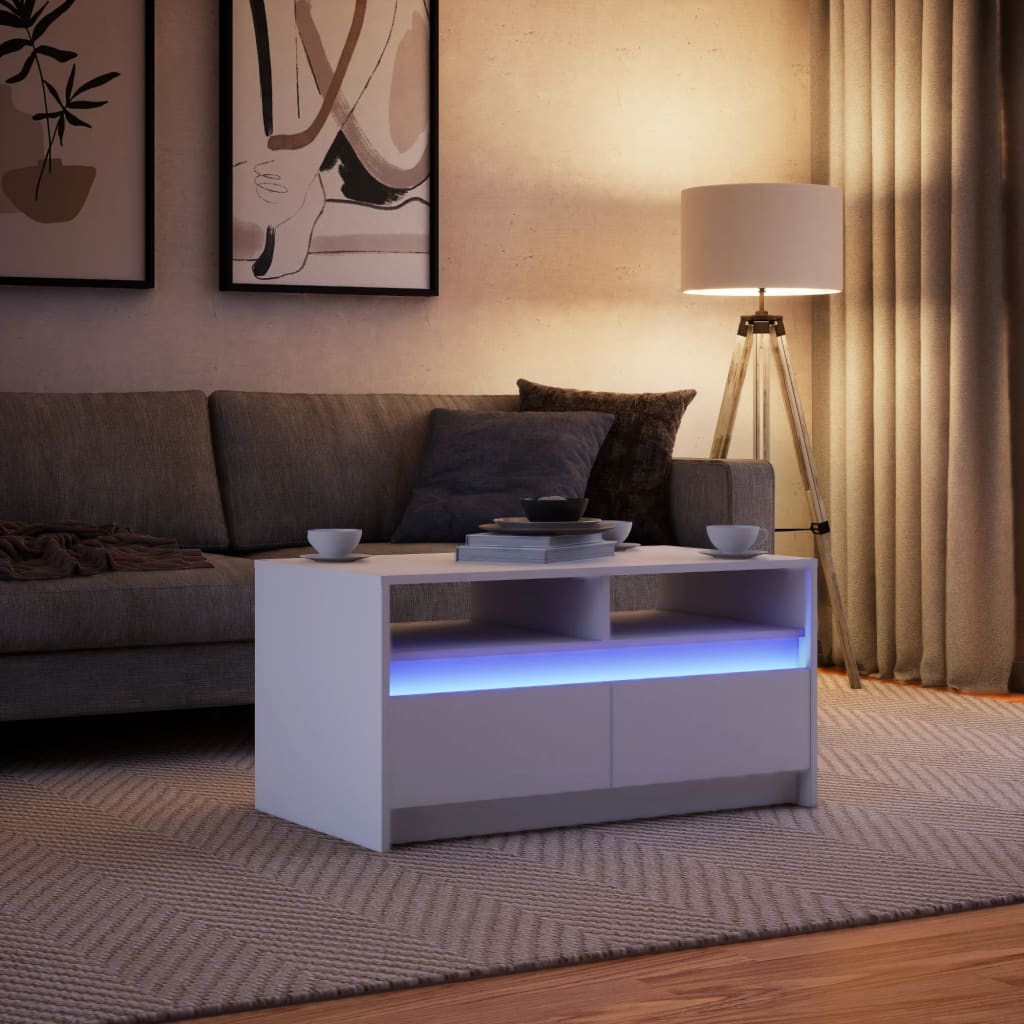 Salongbord Sofabord Hvit med LED-lys