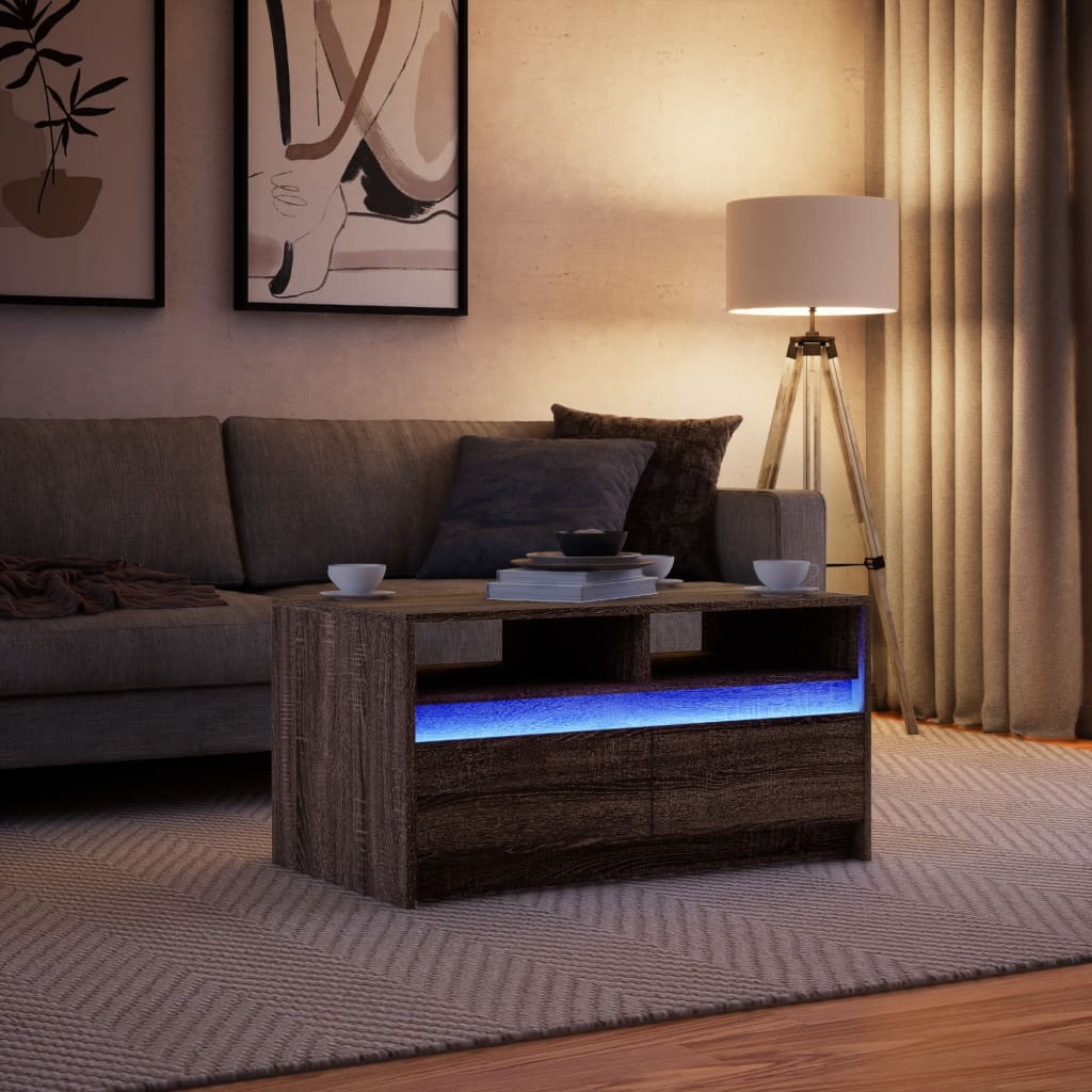 Salongbord Sofabord Brun Eik med LED-lys