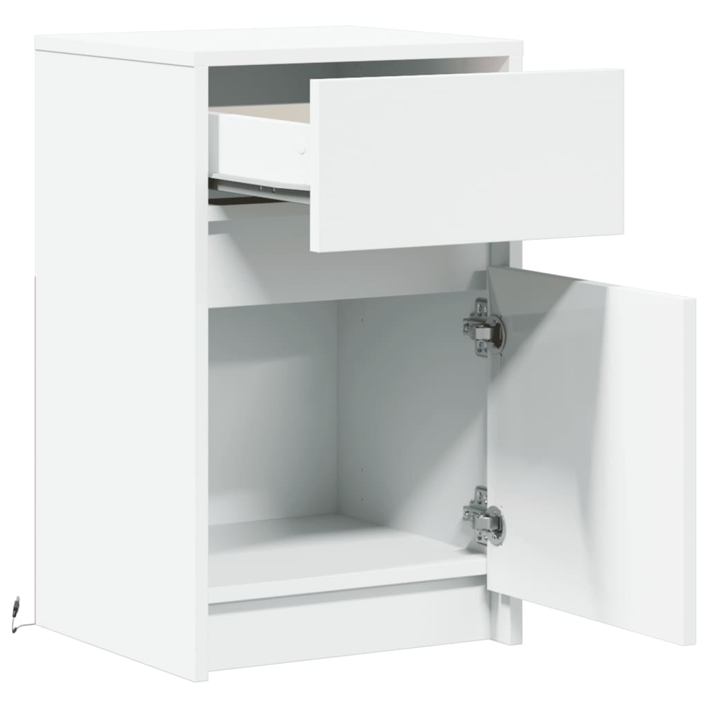 Nattbord Sengbord Hvit med LED