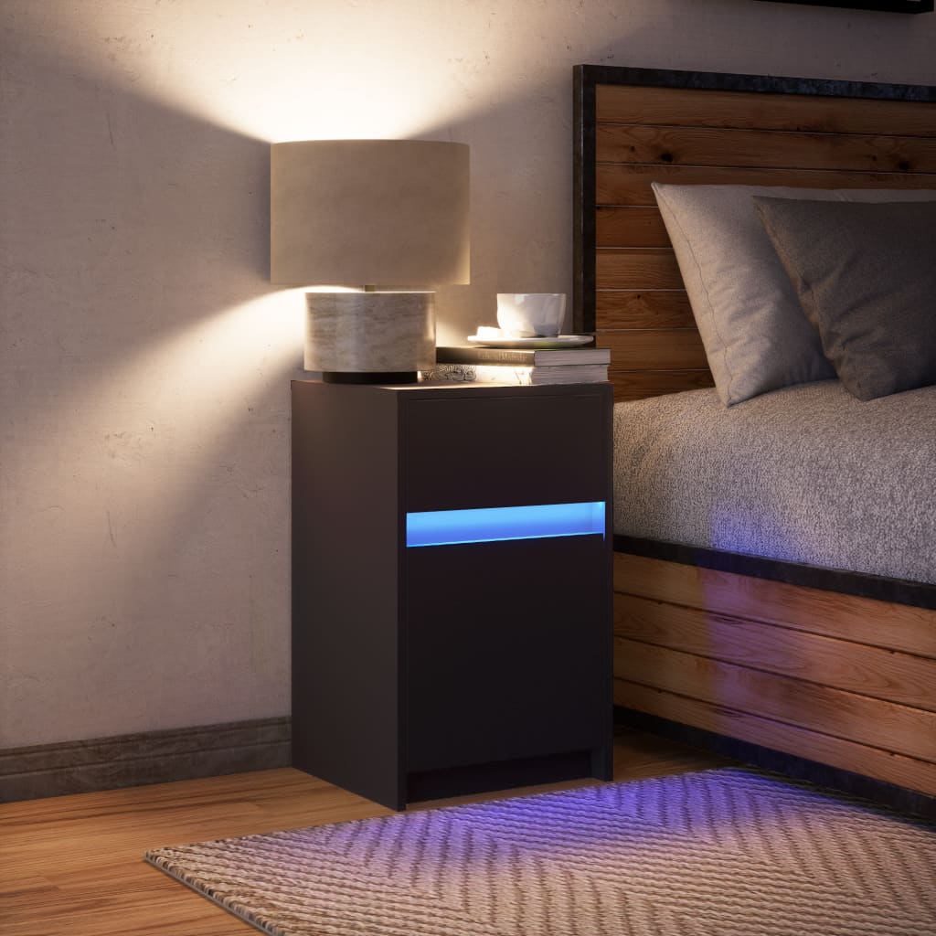 Nattbord Sengbord Svart med LED