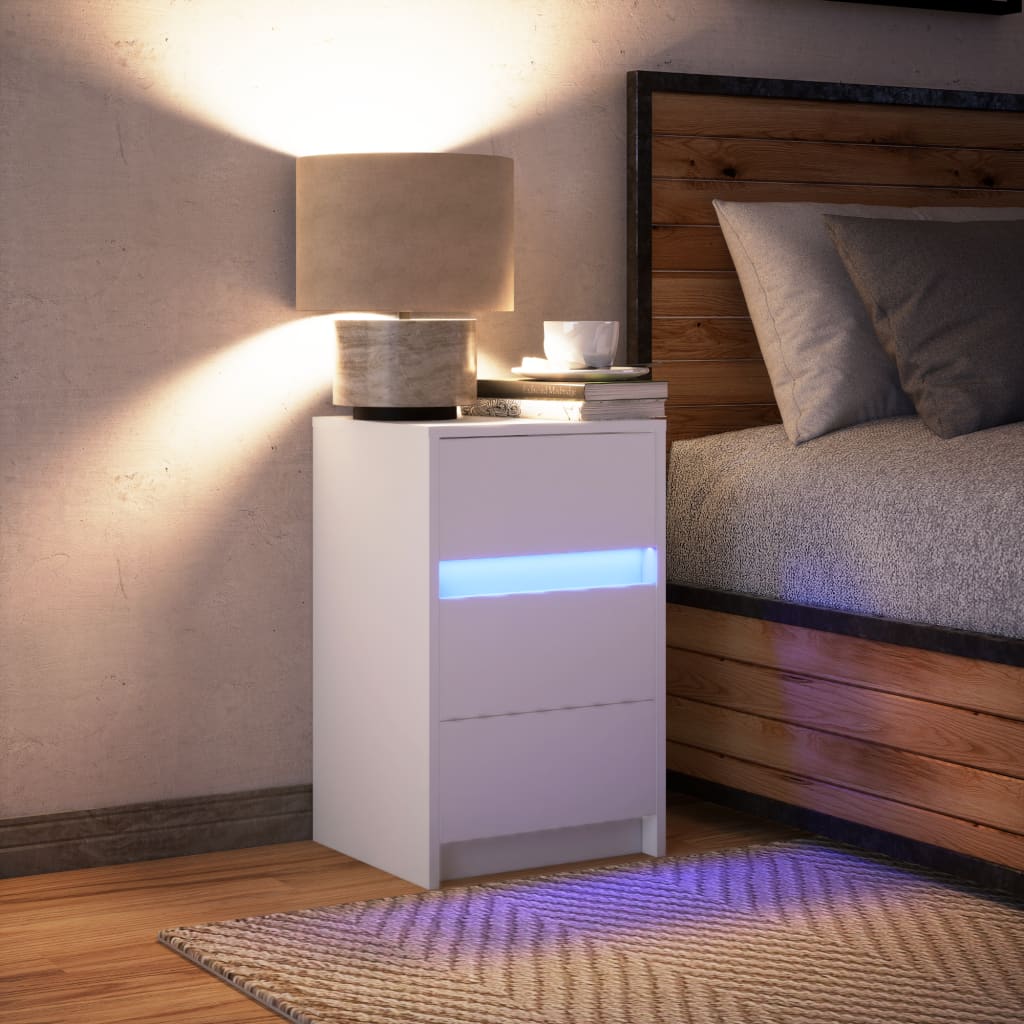 Nattbord Sengbord Hvit med LED