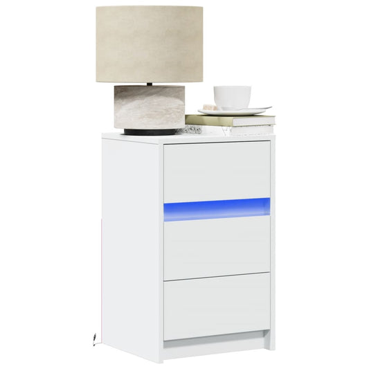 Nattbord Sengbord Hvit med LED