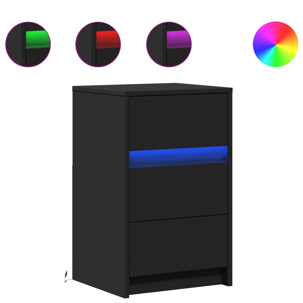 Nattbord Sengbord Svart med LED