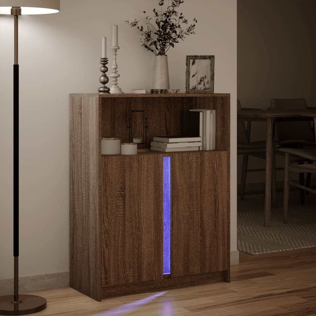Skjenk Brun Eik med LED 77x34x100 cm