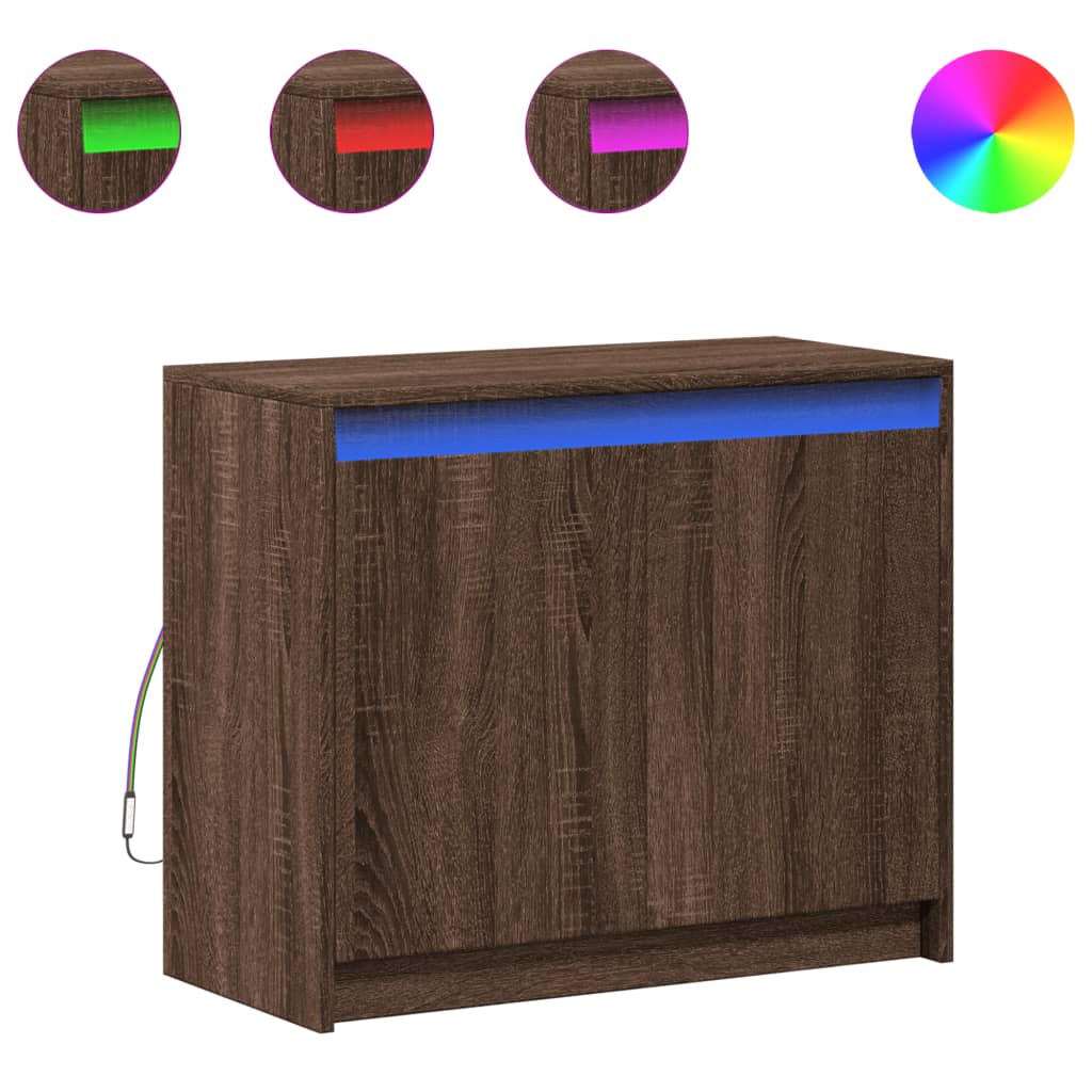 Skjenk Brun Eik med LED 72x34x61 cm