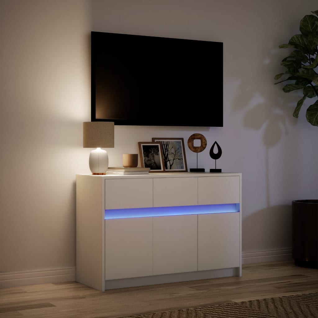 TV-Møbel Hvit TV-benk med LED 91x34x61 cm