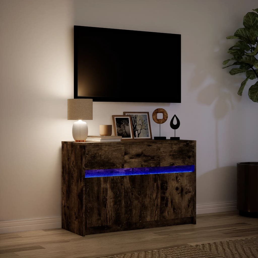 TV-Møbel Røkt EikTV-benk med LED 91x34x61 cm